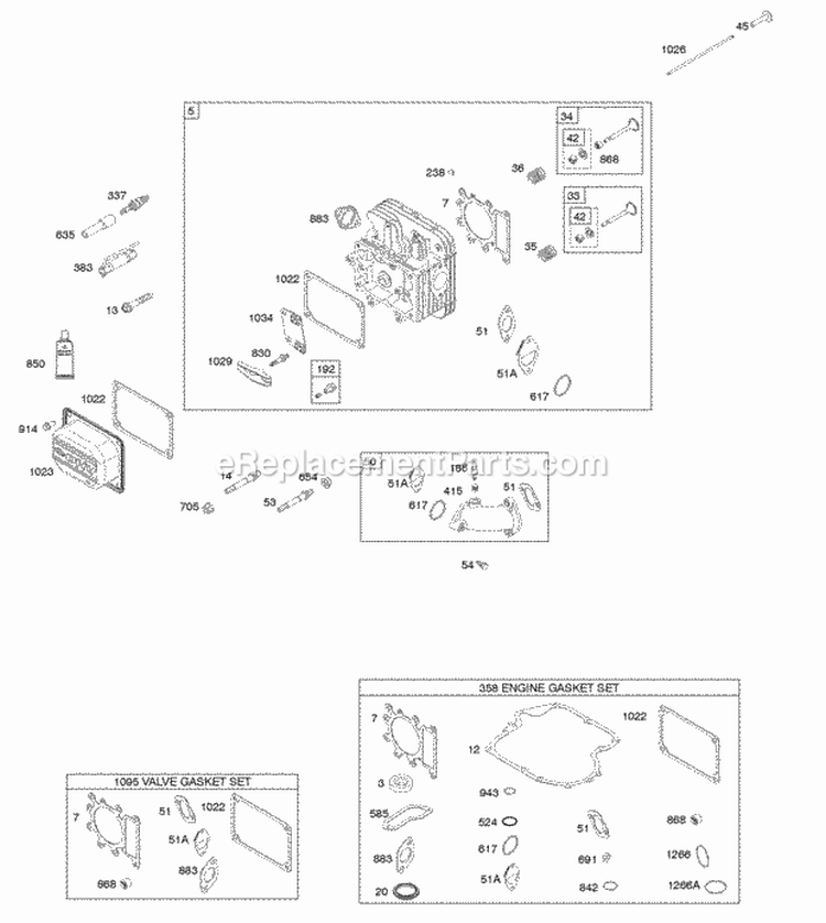Cylinder Head Gasket Set - Engine Gasket Set - Valve Intake Manifold Valves Diagram and Parts List for  Briggs and Stratton Engine